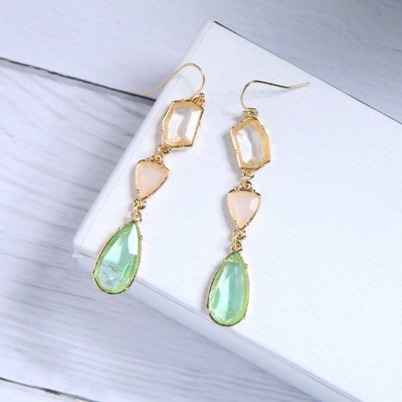 New! Green Glass Drop Earrings - Picture 3 of 13